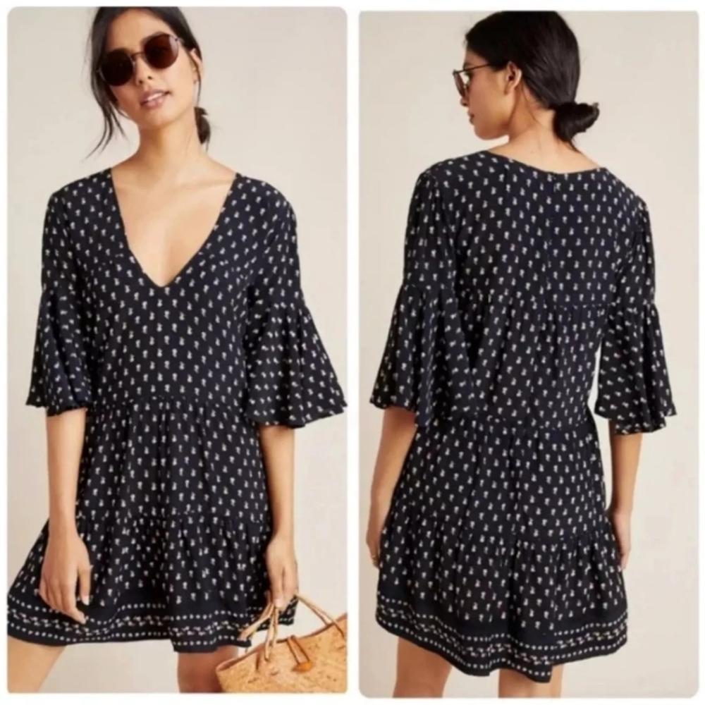 Faithfull the Brand × Anthropologie Fresa Tunic Dress Black Floral Size M US 6